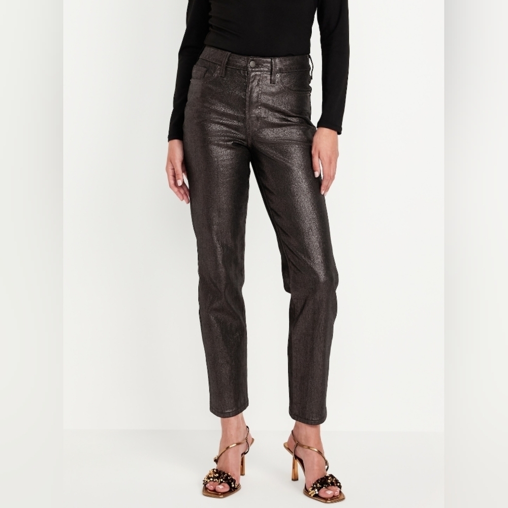 4 • Old Navy • High-Waisted Shine O.G. Straight Ankle Jeans in Black Shine